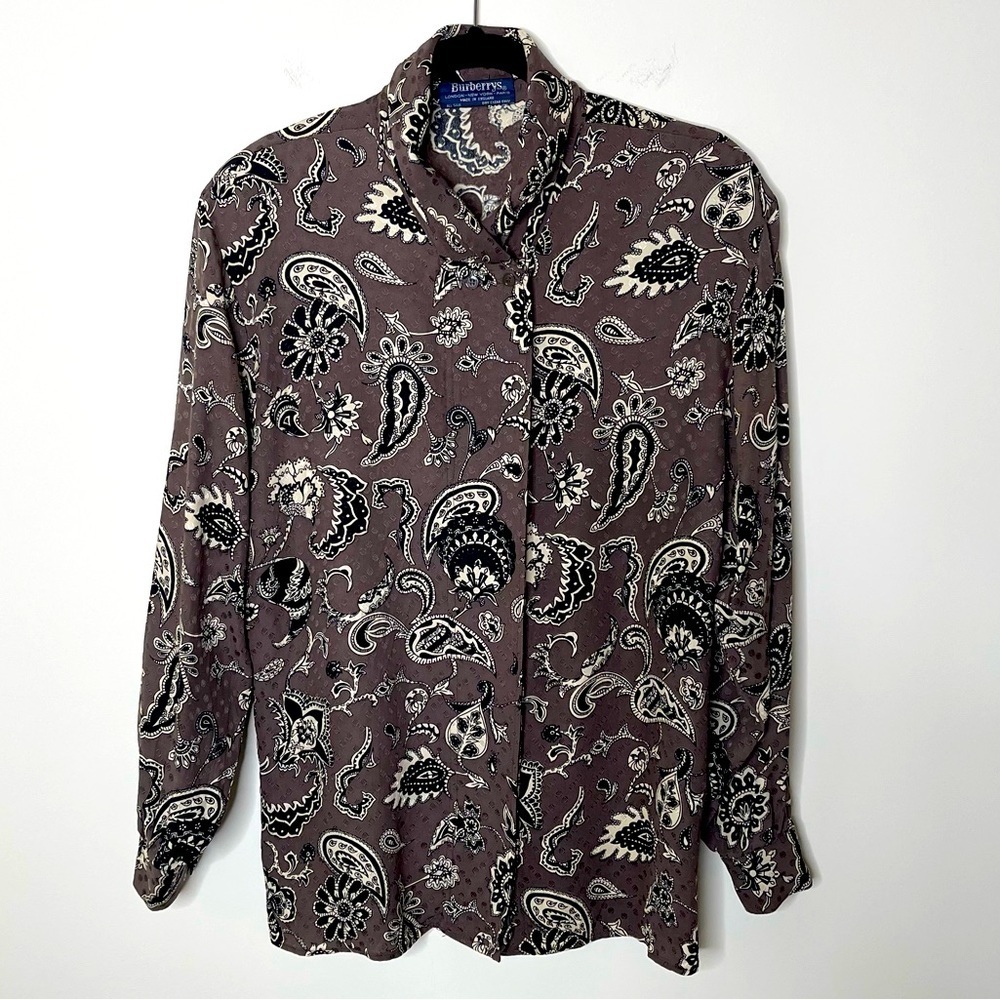 VTG Burberrys Regular Fit Paisley Silk Shirt Y2K quiet luxury - Picture 10 of 10